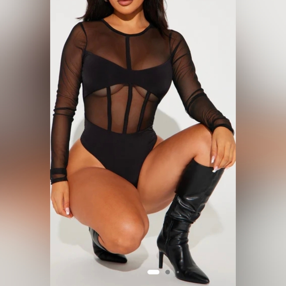 Fashion Nova Black Mesh Bodysuit